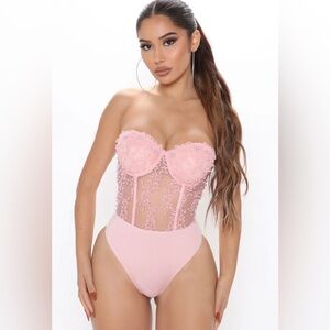 FashionNova size large, pink pearl, see through body suit